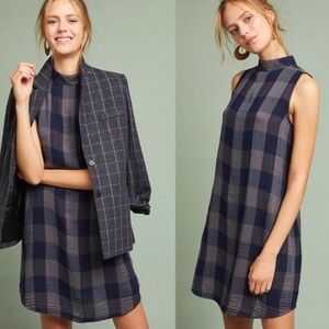Cloth & Stone Gray Blue Buffalo Plaid Sleeveless Dress S